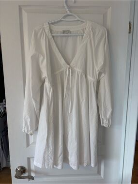 Frank & Oak White Tie-Front Babydoll Dress